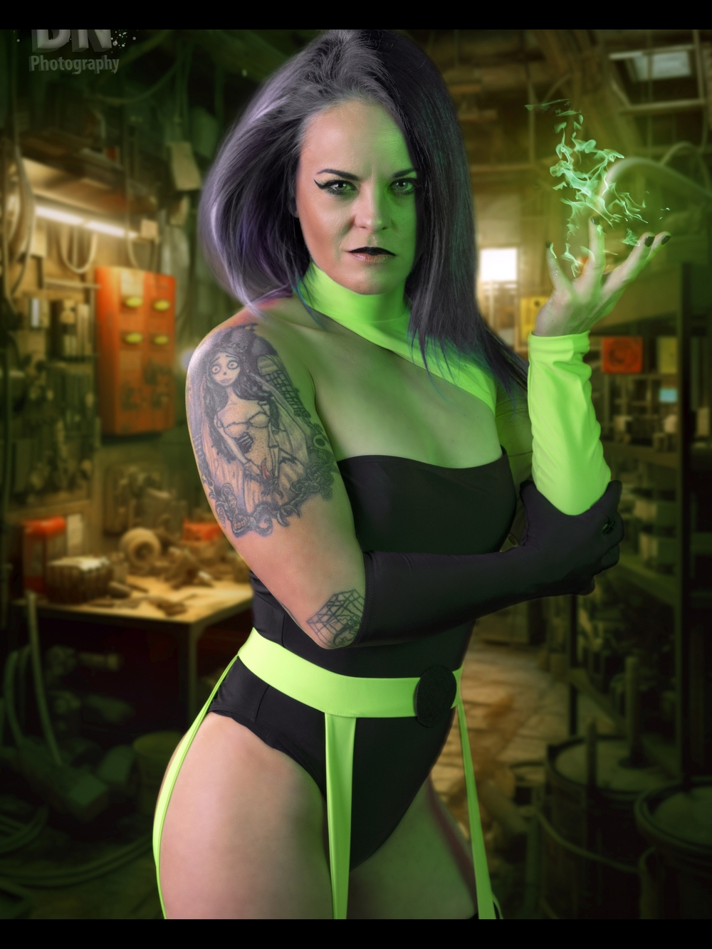 Neon Green and Black Women's Bodysuit with Gloves - Brand Unspecified